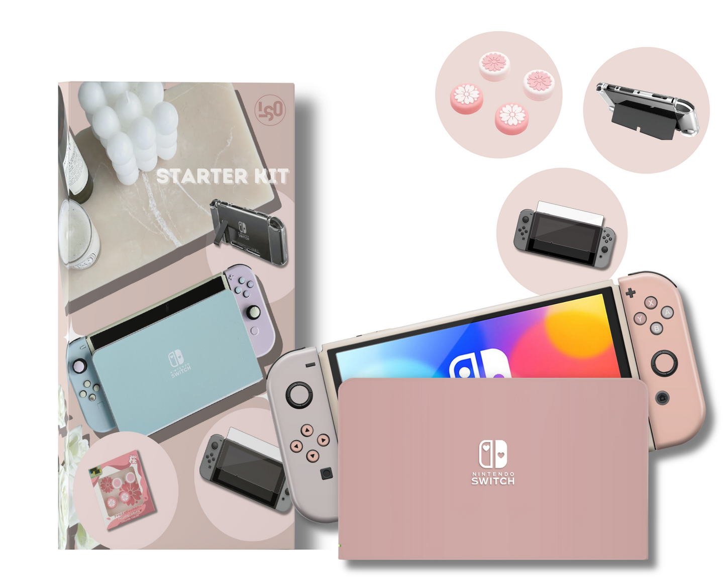 Ceramic Rose Pastels Nintendo Switch OLED Skin Gift Set