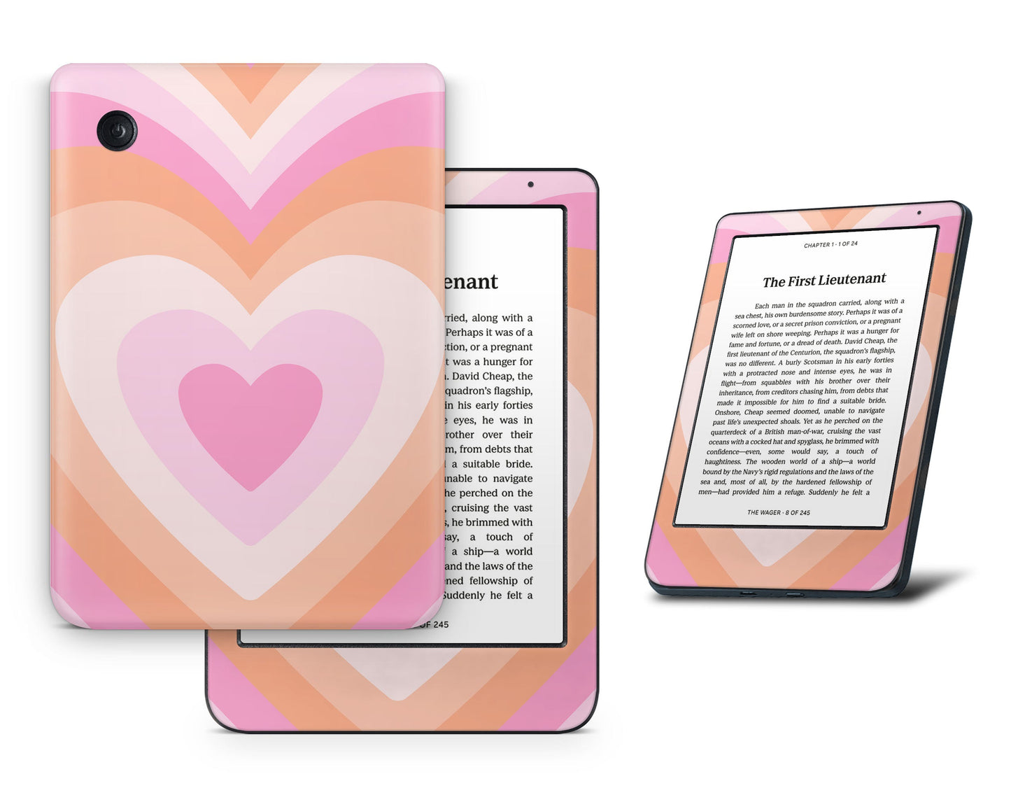 Lux Skins Kobo Retro Hearts Warm Pastel Kobo Clara BW Skins - Art Abstract Skin