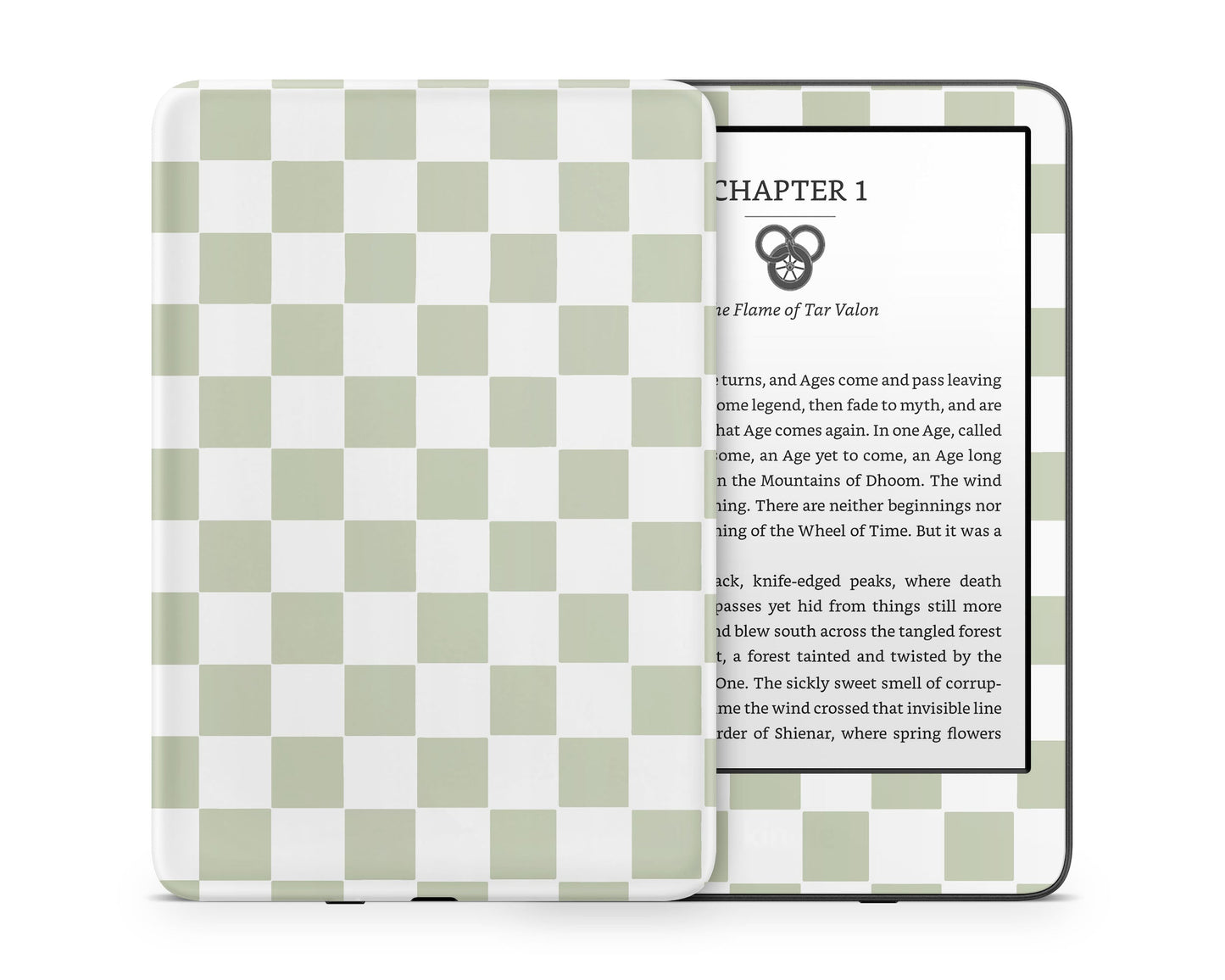 Lux Skins Kindle Matcha Checkered Kindle Gen 11 Skins - Pattern Artwork Skin