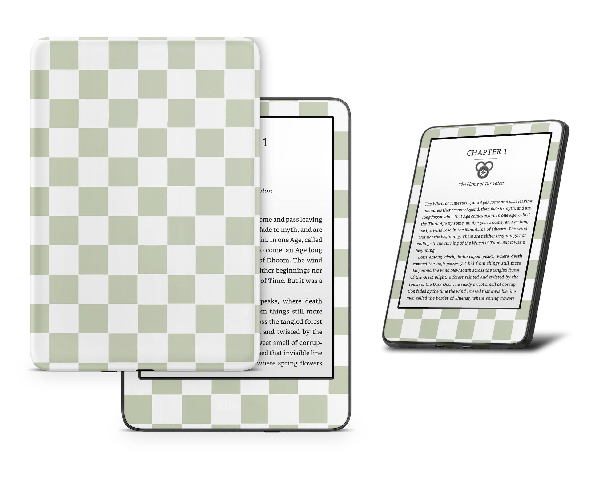 Lux Skins Kindle Matcha Checkered Kindle Gen 11 Skins - Pattern Artwork Skin