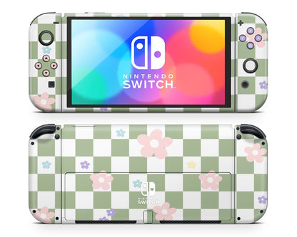 Danish Pastel Flower Green Nintendo Switch OLED Skin