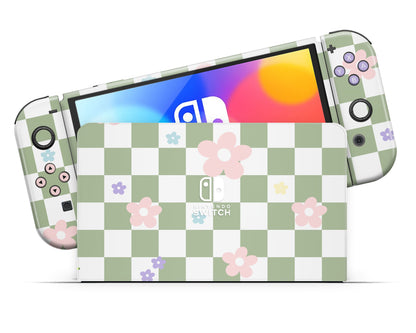 Danish Pastel Flower Green Nintendo Switch OLED Skin