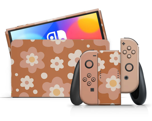 Retro 80s Floral Beige Nintendo Switch OLED Skin