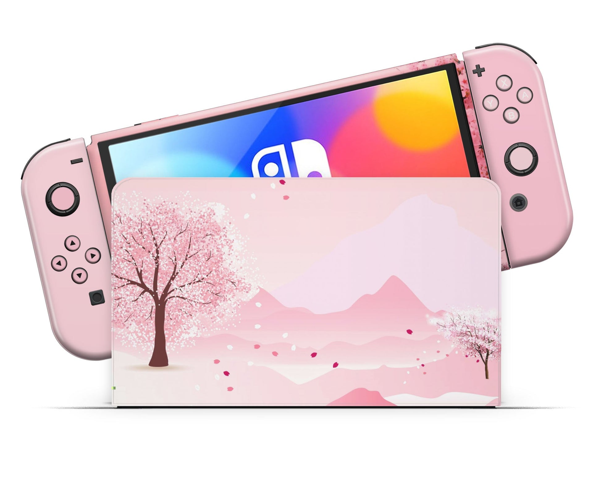 Lux Skins Nintendo Switch OLED Pastel Cherry Blossoms Full Set Skins - Art Floral Skin