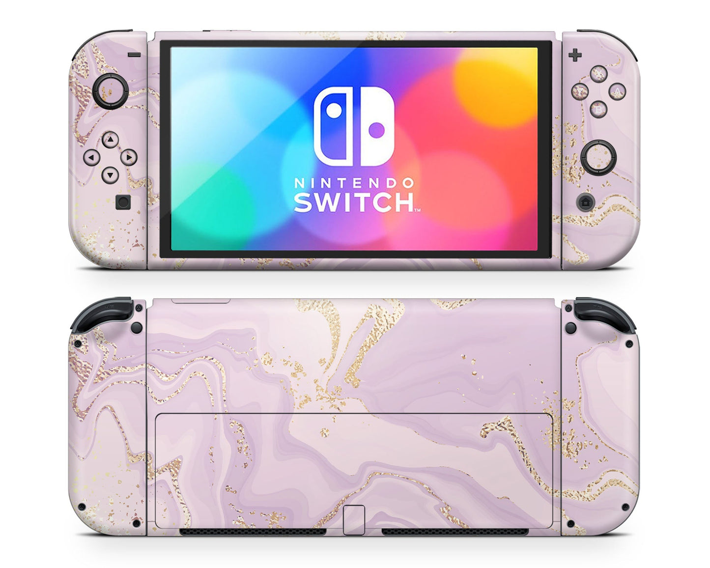 Lux Skins Nintendo Switch OLED Ethereal Lavender Marble Full Set Skins - Pattern Marble Skin