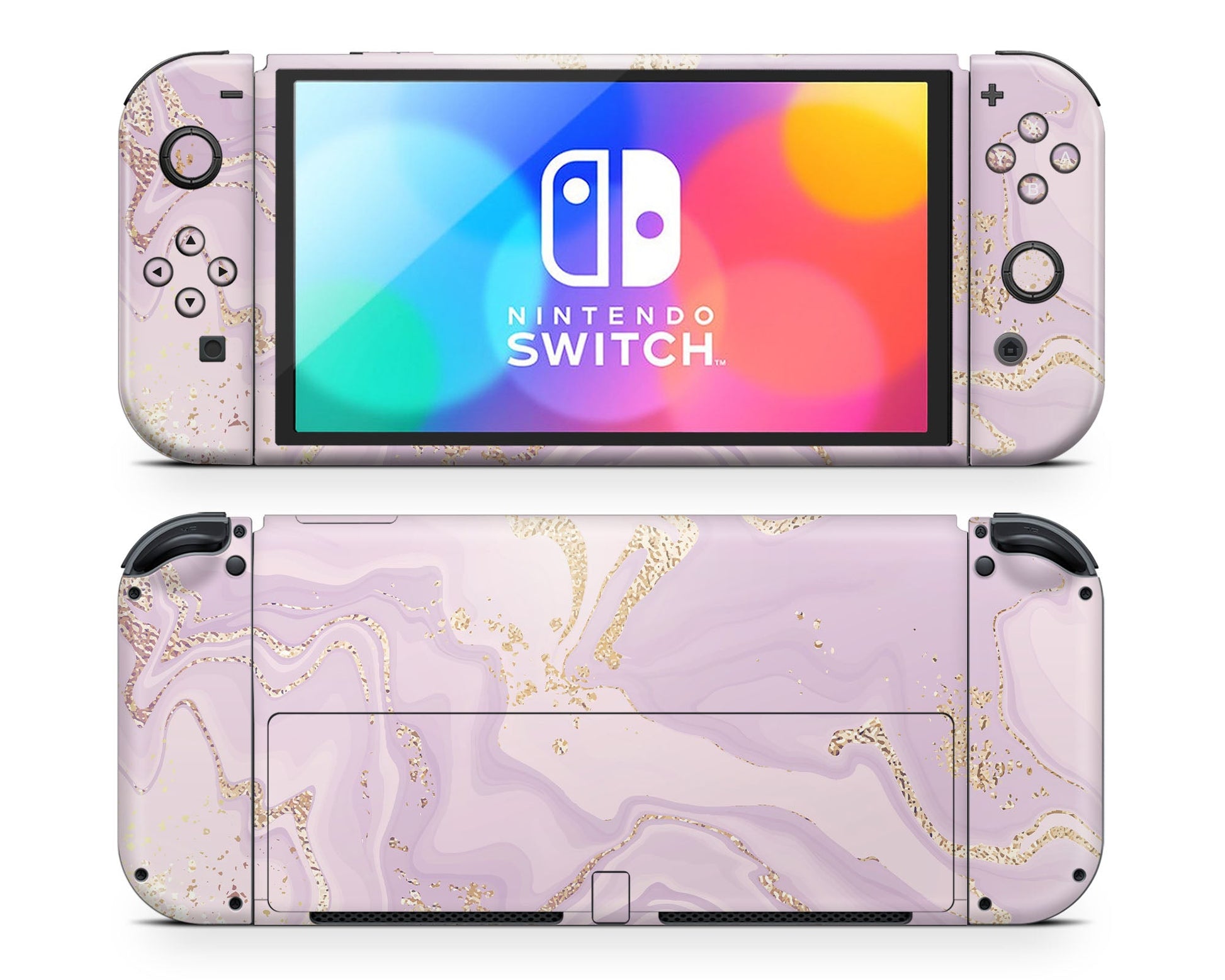 Lux Skins Nintendo Switch OLED Ethereal Lavender Marble Full Set Skins - Pattern Marble Skin