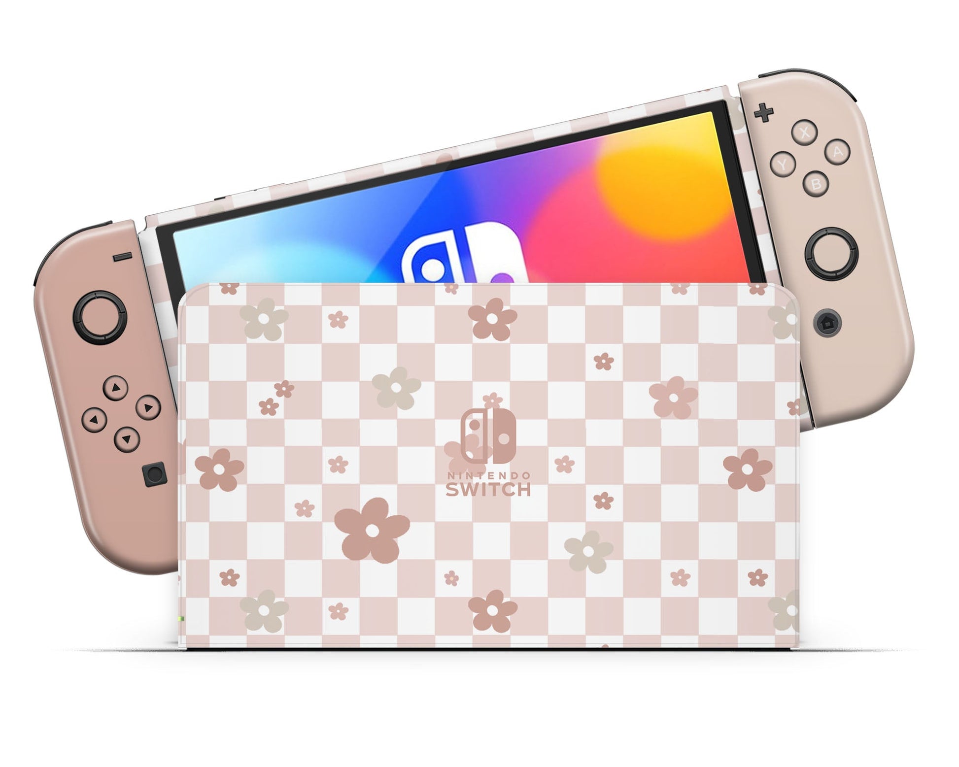 Lux Skins Nintendo Switch OLED Ceramic Rose Danish Pastel Nintendo logo Skins - Art Floral Skin