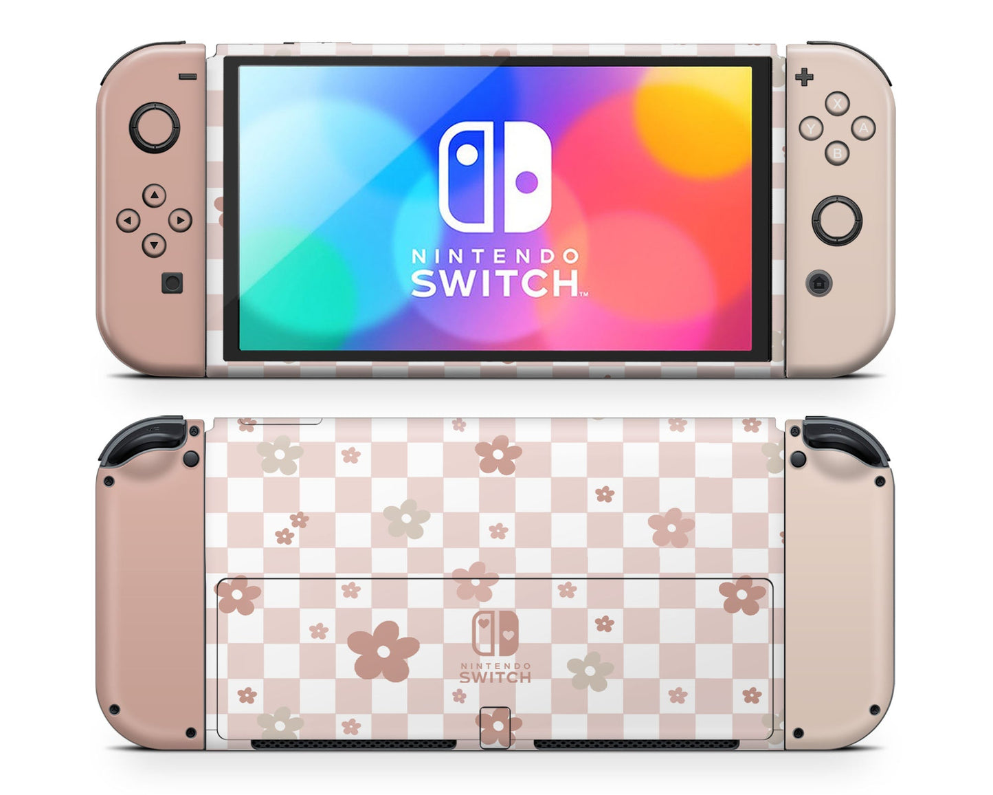 Lux Skins Nintendo Switch OLED Ceramic Rose Danish Pastel Hearts logo Skins - Art Floral Skin