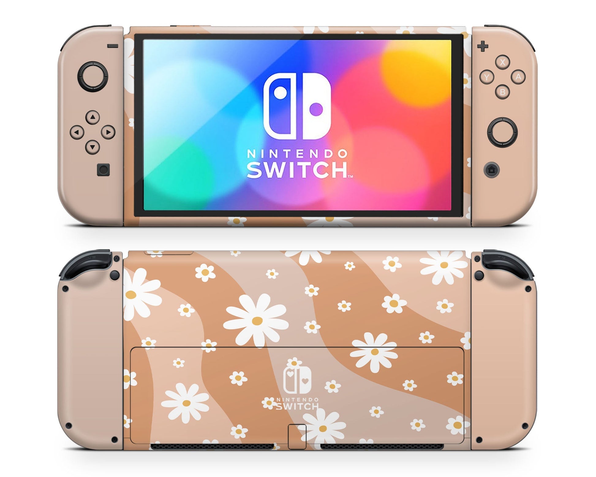 Lux Skins Nintendo Switch OLED Summer Daisy Hearts logo Skins - Art Floral Skin