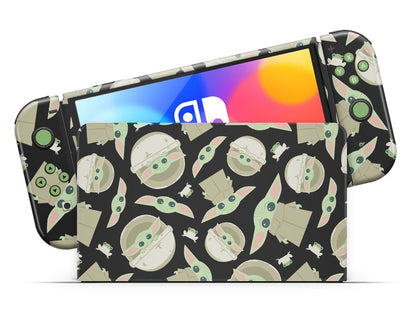 Lux Skins Nintendo Switch OLED Dark Baby Yoda Pattern Full Set Skins - Pop culture Star Wars Skin