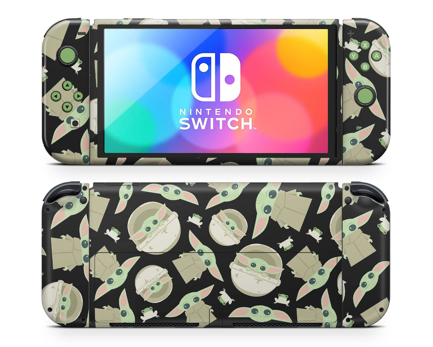 Lux Skins Nintendo Switch OLED Dark Baby Yoda Pattern Full Set Skins - Pop culture Star Wars Skin