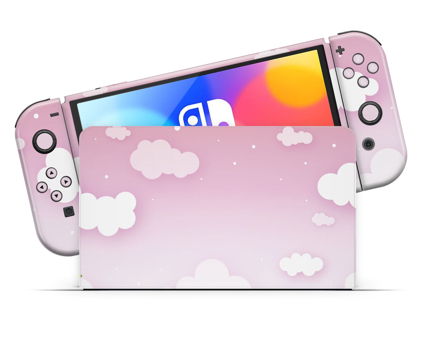 Lux Skins Nintendo Switch OLED Dreamy Pastel Pink Clouds Nintendo logo Skins - Art Clouds Skin