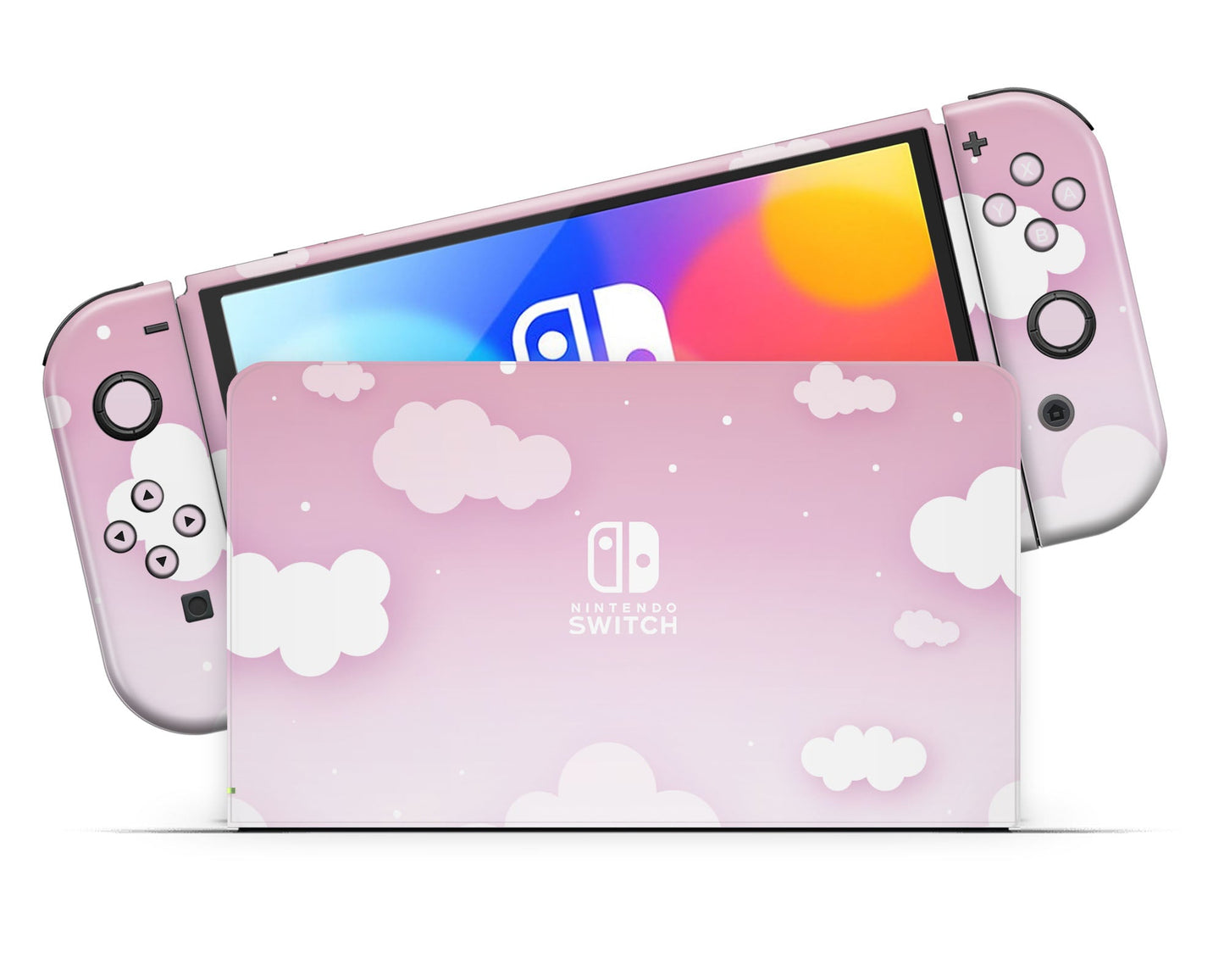 Lux Skins Nintendo Switch OLED Dreamy Pastel Pink Clouds Nintendo logo Skins - Art Clouds Skin