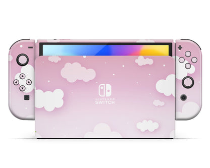 Lux Skins Nintendo Switch OLED Dreamy Pastel Pink Clouds Hearts logo Skins - Art Clouds Skin