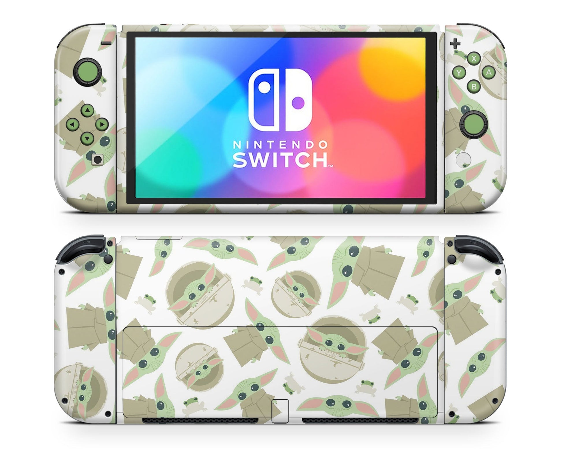 Lux Skins Nintendo Switch OLED Green Baby Yoda Pattern Full Set Skins - Pop culture Star Wars Skin