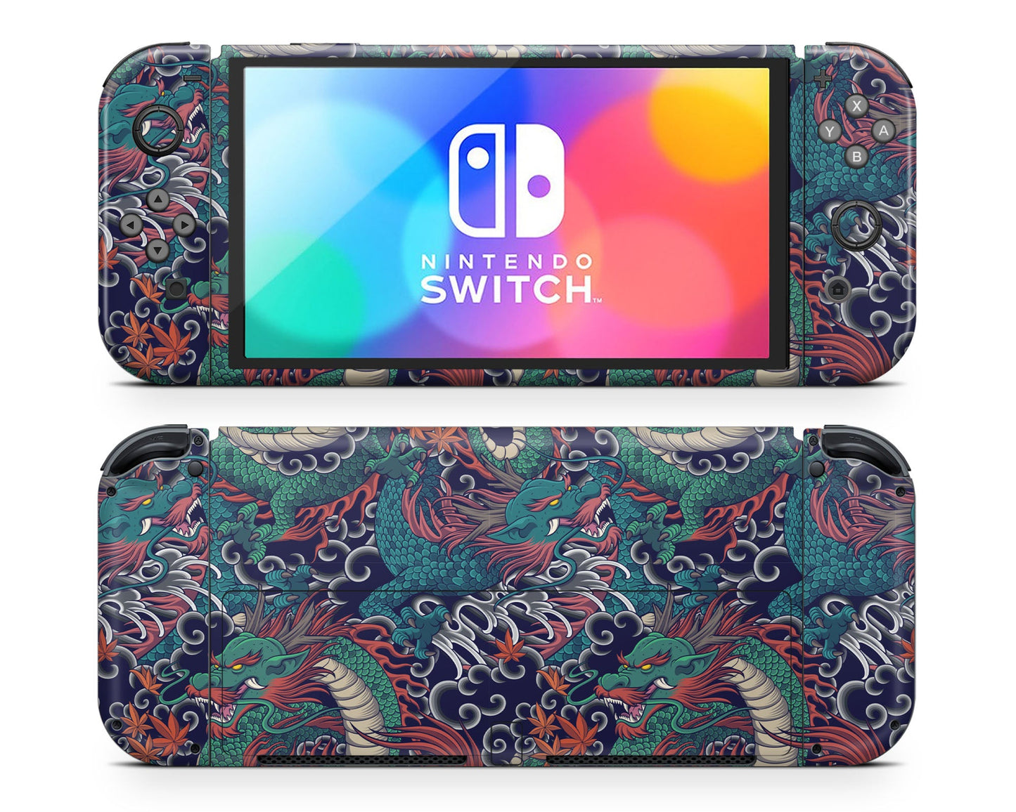 Lux Skins Nintendo Switch OLED Dragon Time Pattern Full Set Skins - Art Artwork Skin