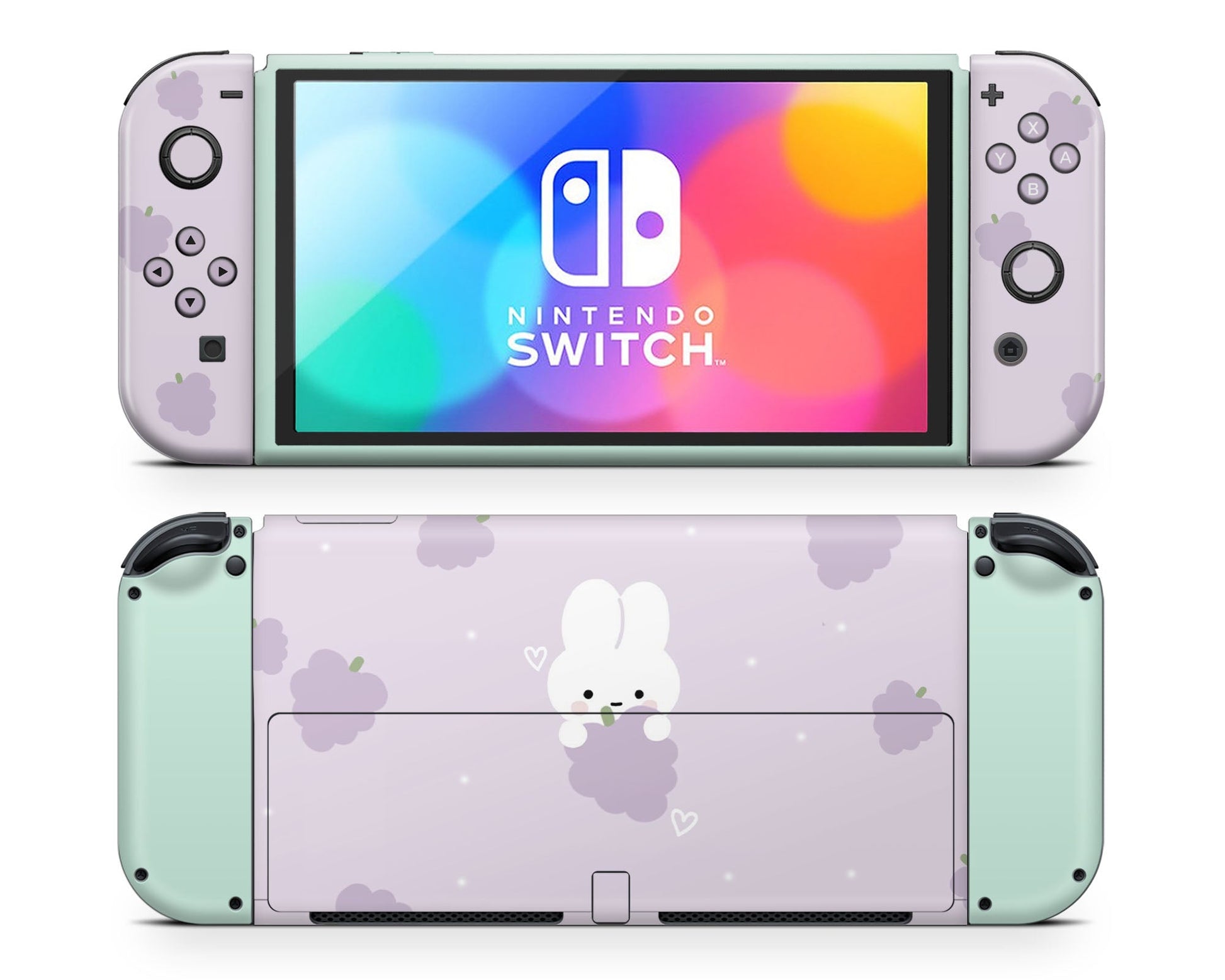 Lux Skins Nintendo Switch OLED Purple Lavender Bunny Rabbit Full Set Skins - Art Animals Skin