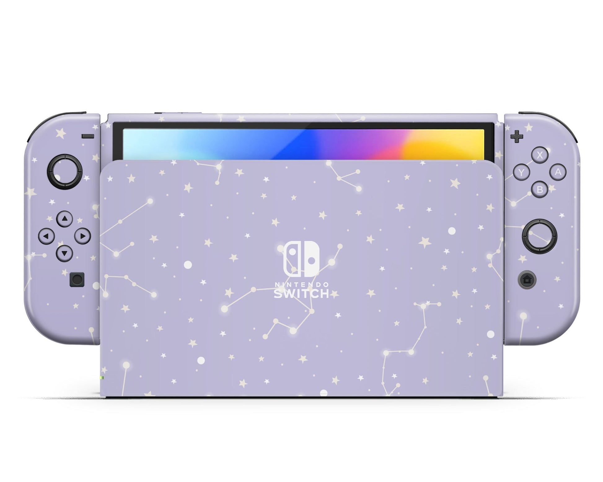 Lux Skins Nintendo Switch OLED Constellation Stargazing Purple Hearts logo Skins - Pattern Galaxy Skin