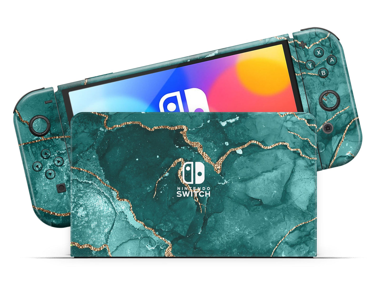 Lux Skins Nintendo Switch OLED Ethereal Green Marble Nintendo logo Skins - Pattern Marble Skin