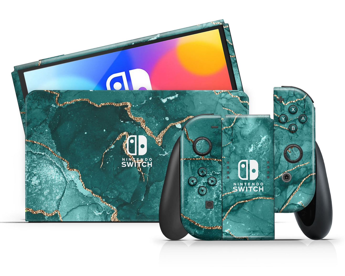 Lux Skins Nintendo Switch OLED Ethereal Green Marble Classic no logo Skins - Pattern Marble Skin