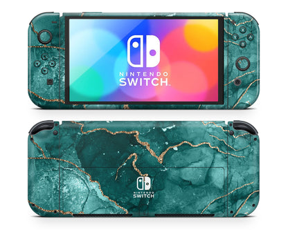 Lux Skins Nintendo Switch OLED Ethereal Green Marble Classic no logo Skins - Pattern Marble Skin