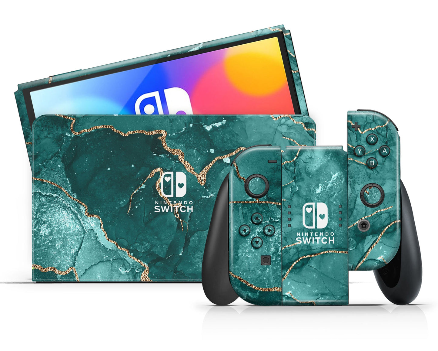 Lux Skins Nintendo Switch OLED Ethereal Green Marble Nintendo logo Skins - Pattern Marble Skin