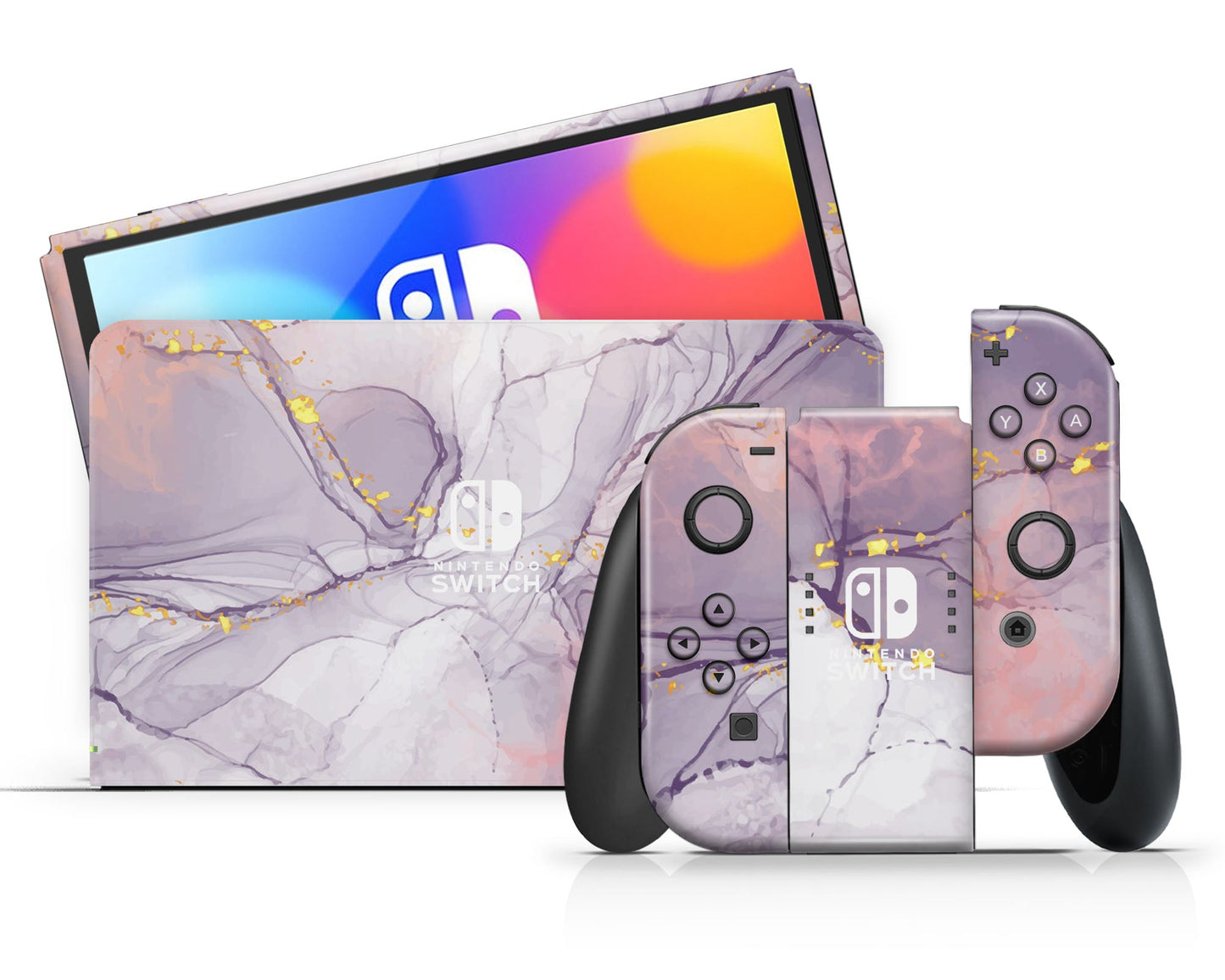 Lux Skins Nintendo Switch OLED Ethereal Purple Gold Marble Classic no logo Skins - Pattern Marble Skin