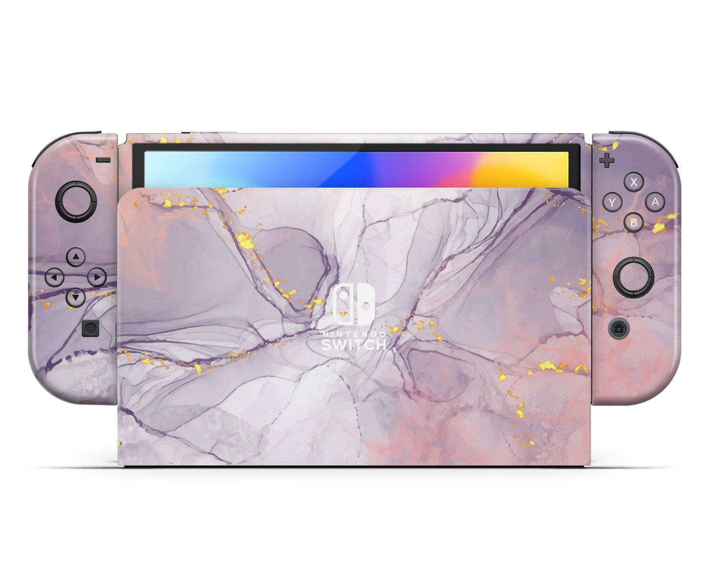 Lux Skins Nintendo Switch OLED Ethereal Purple Gold Marble Hearts logo Skins - Pattern Marble Skin