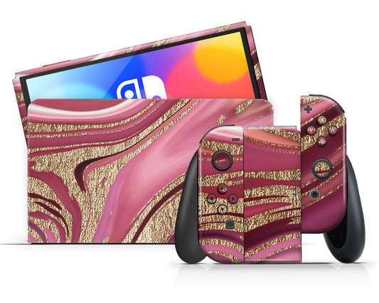 Lux Skins Nintendo Switch OLED Royal Golden Pink Classic no logo Skins - Pattern  Skin