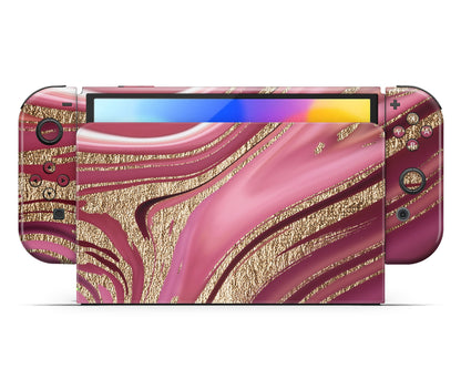 Lux Skins Nintendo Switch OLED Royal Golden Pink Hearts logo Skins - Pattern  Skin