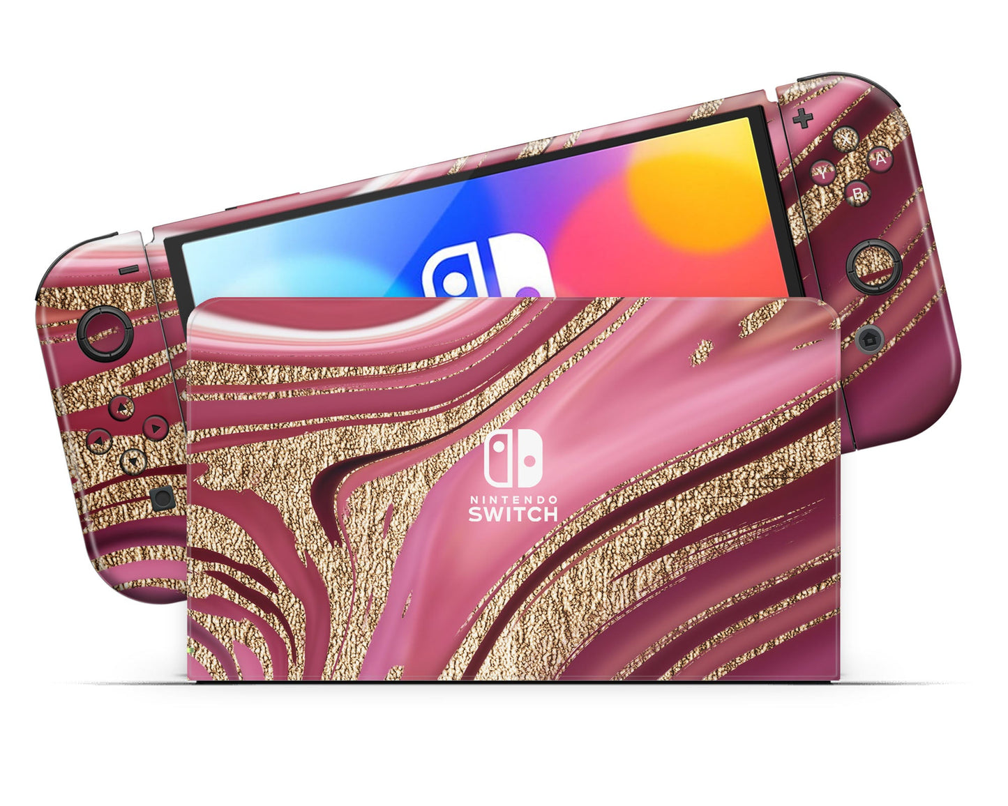 Lux Skins Nintendo Switch OLED Royal Golden Pink Nintendo logo Skins - Pattern  Skin