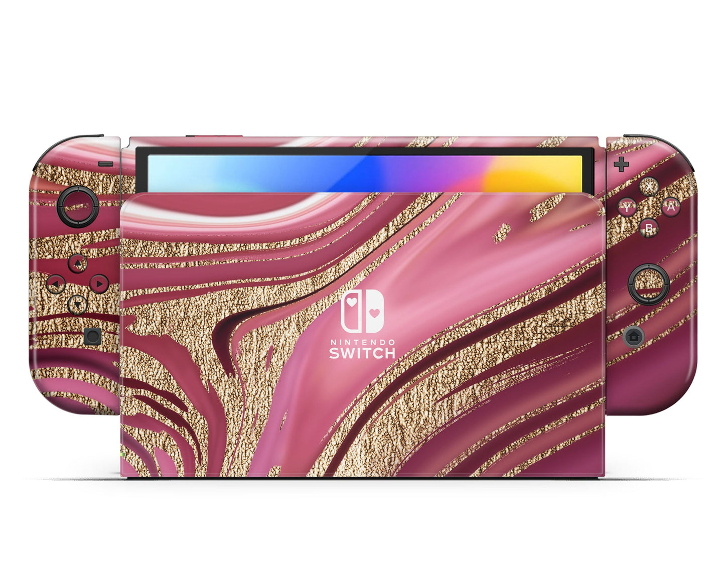 Lux Skins Nintendo Switch OLED Royal Golden Pink Nintendo logo Skins - Pattern  Skin