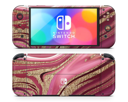 Lux Skins Nintendo Switch OLED Royal Golden Pink Hearts logo Skins - Pattern  Skin