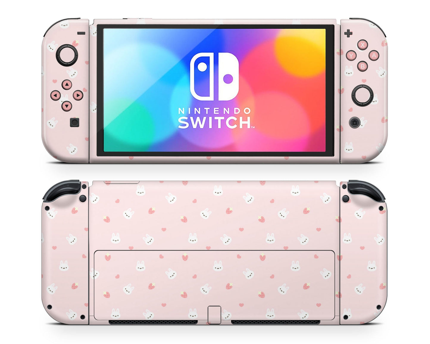 Lux Skins Nintendo Switch OLED Cute Bunny Rabbit Strawberry Face Full Set Skins - Art Animals Skin