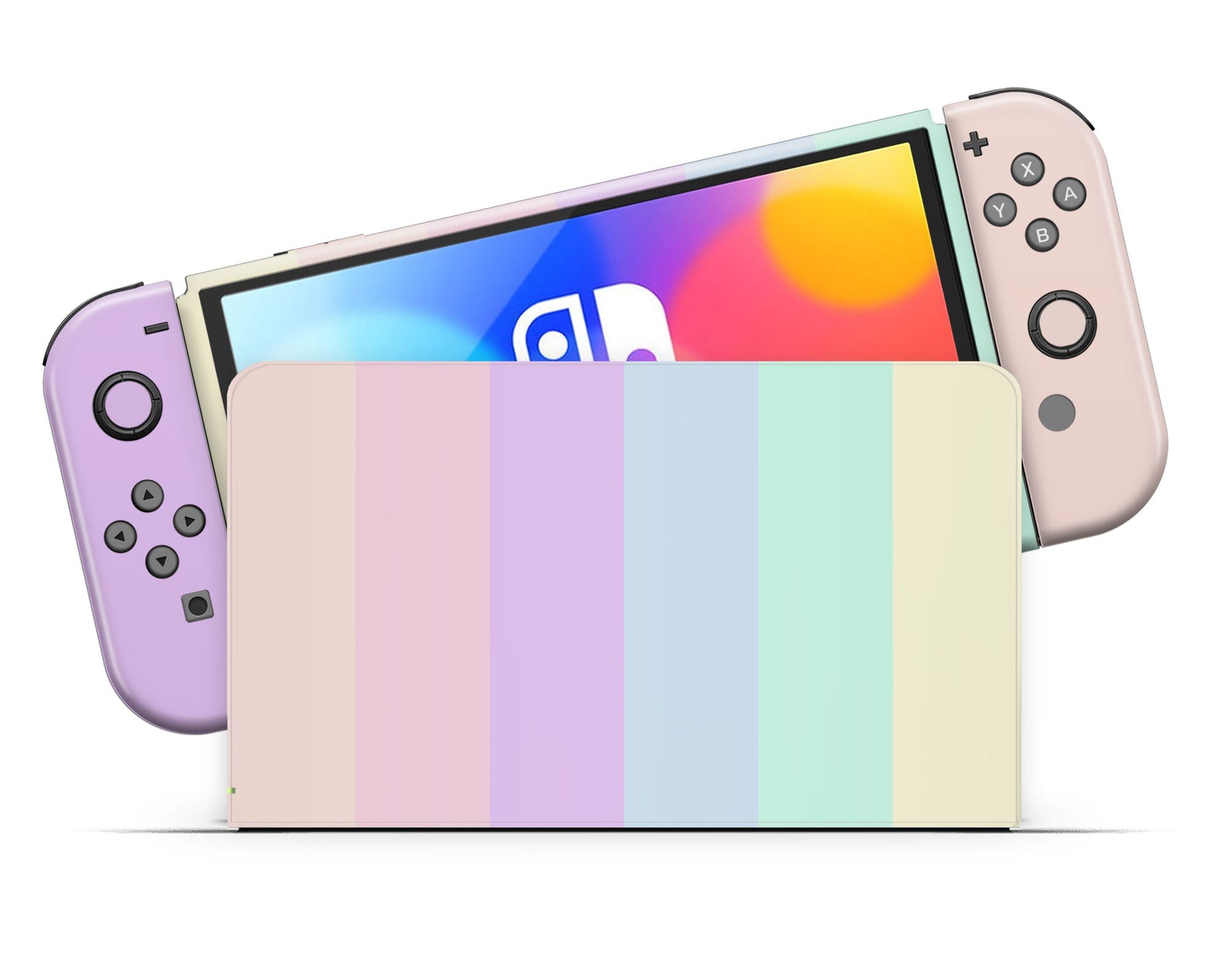 Lux Skins Nintendo Switch OLED Pastel Stripes Nintendo logo Skins - Art  Skin