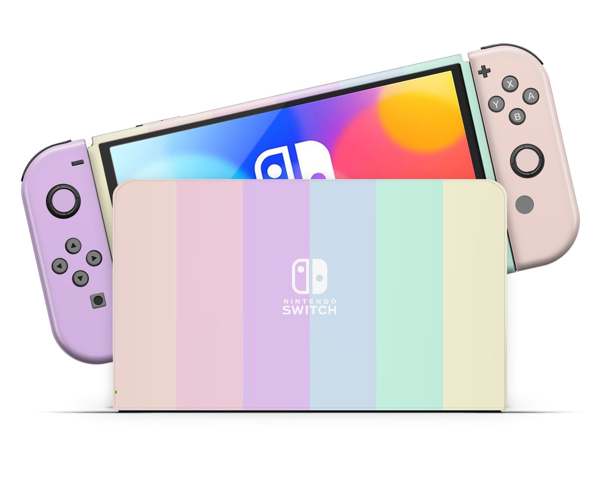 Lux Skins Nintendo Switch OLED Pastel Stripes Nintendo logo Skins - Art  Skin