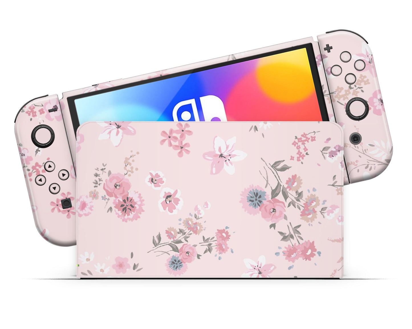 Lux Skins Nintendo Switch OLED Pretty Pink Flowers Nintendo logo Skins - Art Floral Skin