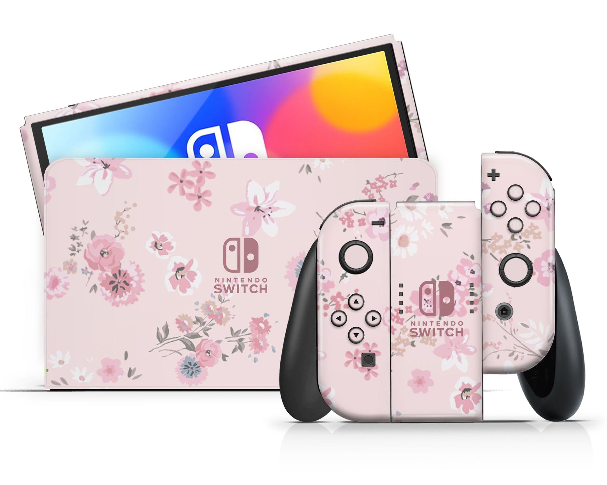 Lux Skins Nintendo Switch OLED Pretty Pink Flowers Classic no logo Skins - Art Floral Skin