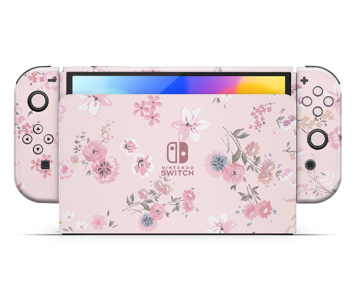 Lux Skins Nintendo Switch OLED Pretty Pink Flowers Hearts logo Skins - Art Floral Skin