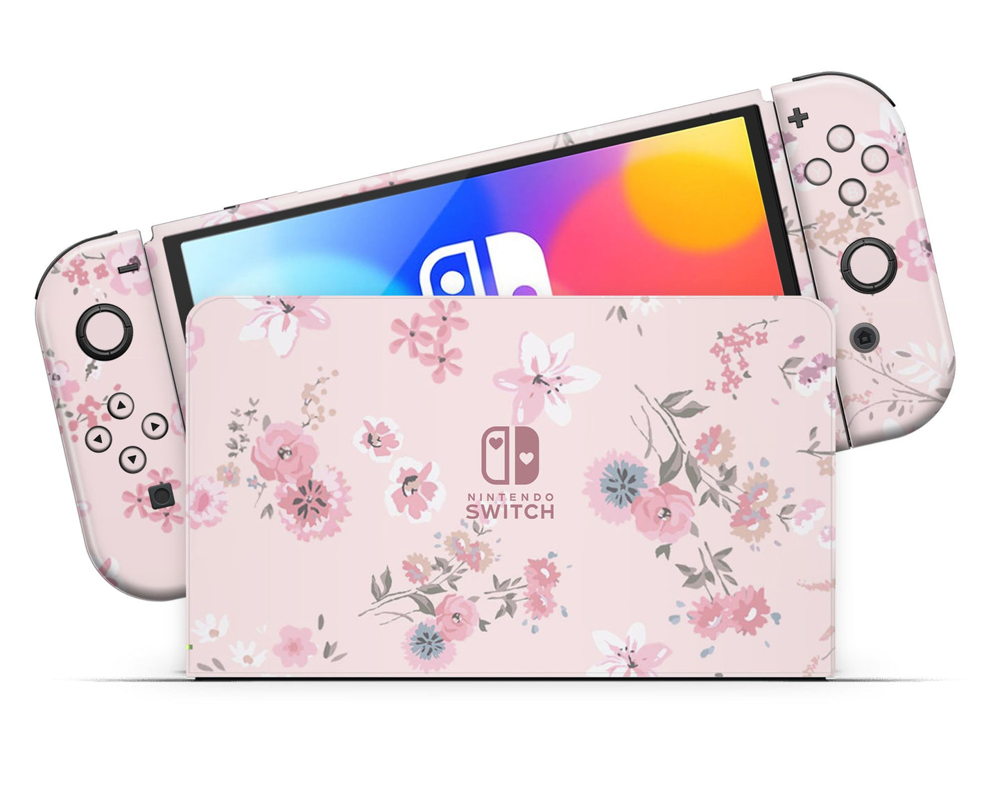 Lux Skins Nintendo Switch OLED Pretty Pink Flowers Classic no logo Skins - Art Floral Skin