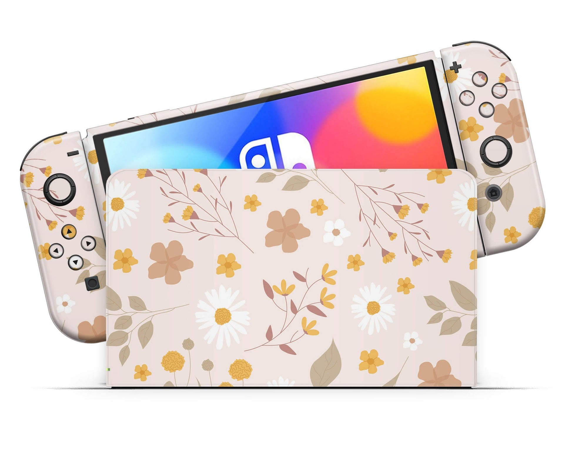 Lux Skins Nintendo Switch OLED Beige Pressed Flowers Nintendo logo Skins - Art Floral Skin