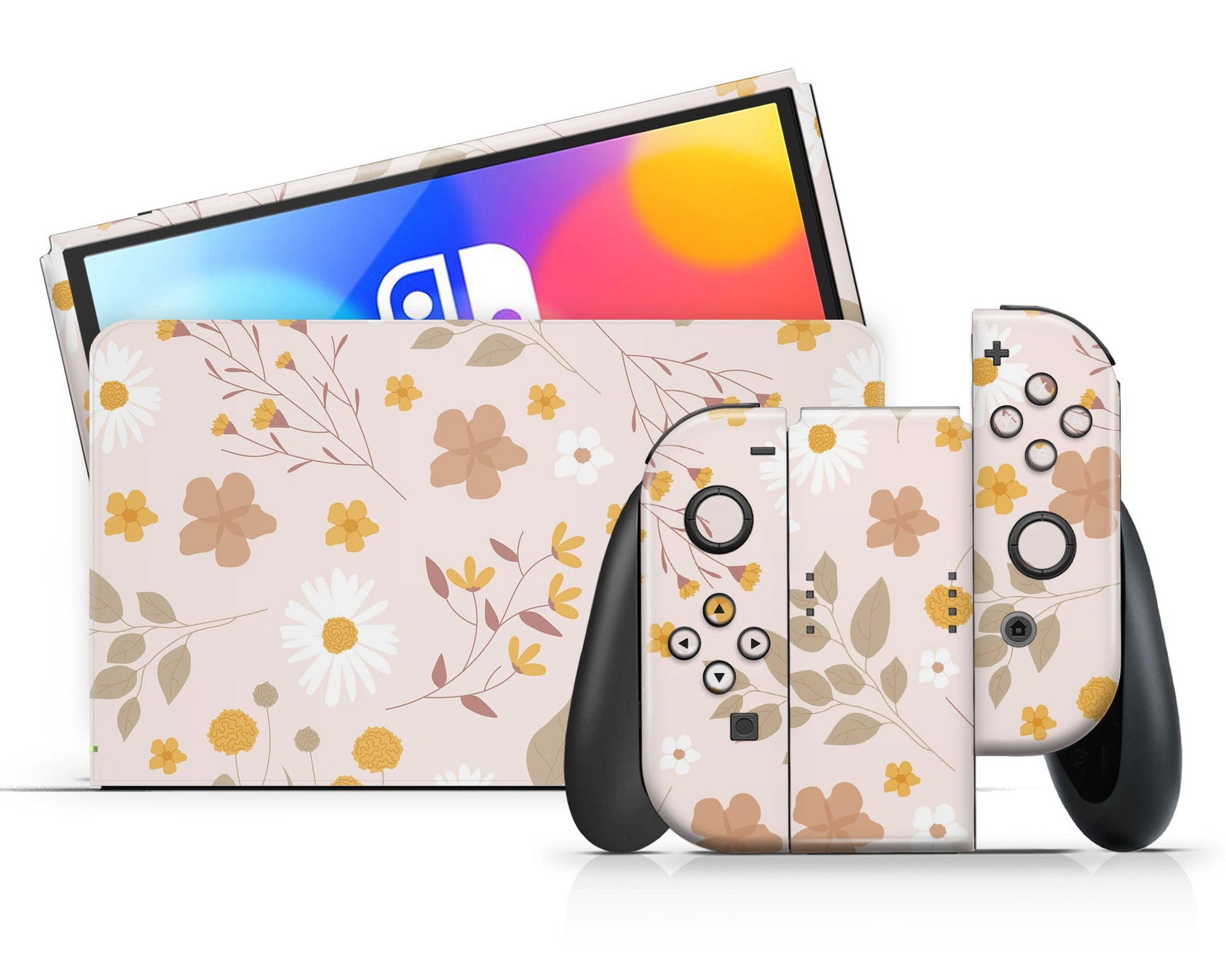 Lux Skins Nintendo Switch OLED Beige Pressed Flowers Classic no logo Skins - Art Floral Skin