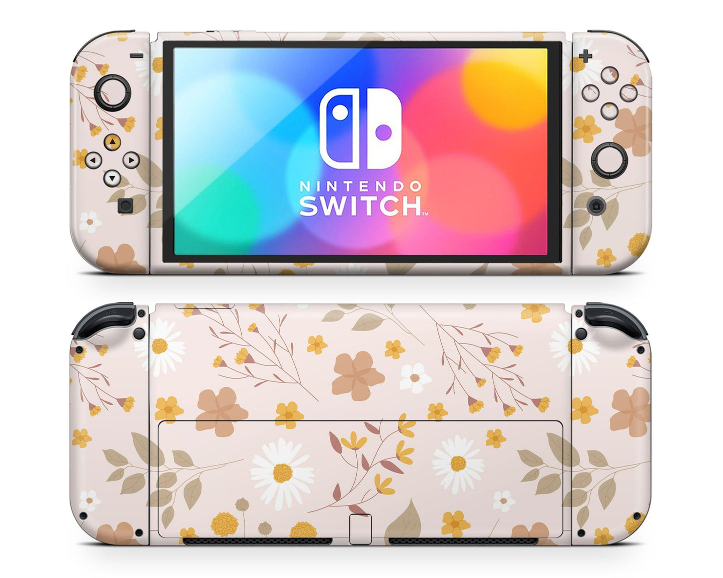 Lux Skins Nintendo Switch OLED Beige Pressed Flowers Classic no logo Skins - Art Floral Skin