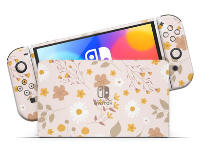 Lux Skins Nintendo Switch OLED Beige Pressed Flowers Nintendo logo Skins - Art Floral Skin