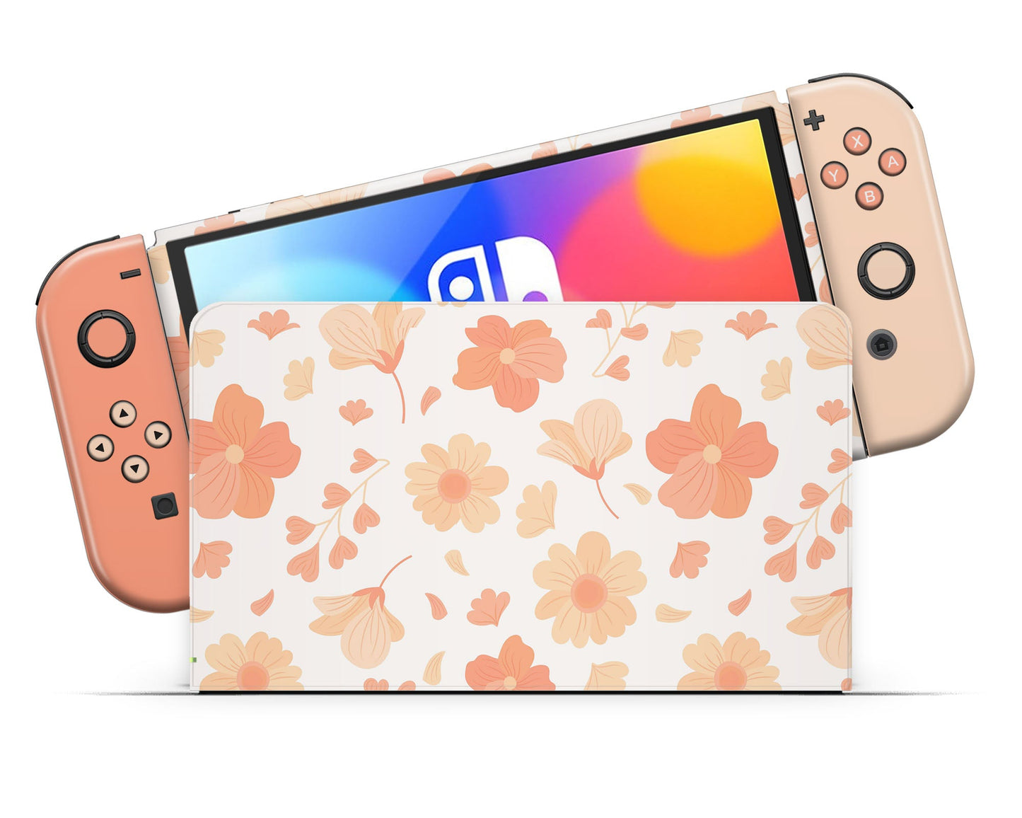 Lux Skins Nintendo Switch OLED Orange Spring Season Nintendo logo Skins - Art Floral Skin