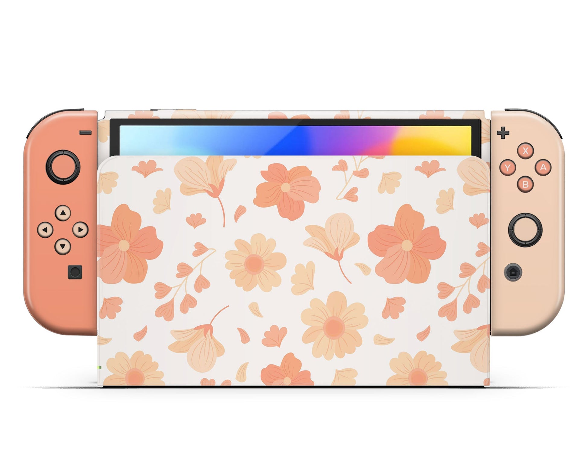 Lux Skins Nintendo Switch OLED Orange Spring Season Hearts logo Skins - Art Floral Skin