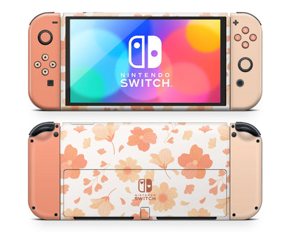 Lux Skins Nintendo Switch OLED Orange Spring Season Hearts logo Skins - Art Floral Skin