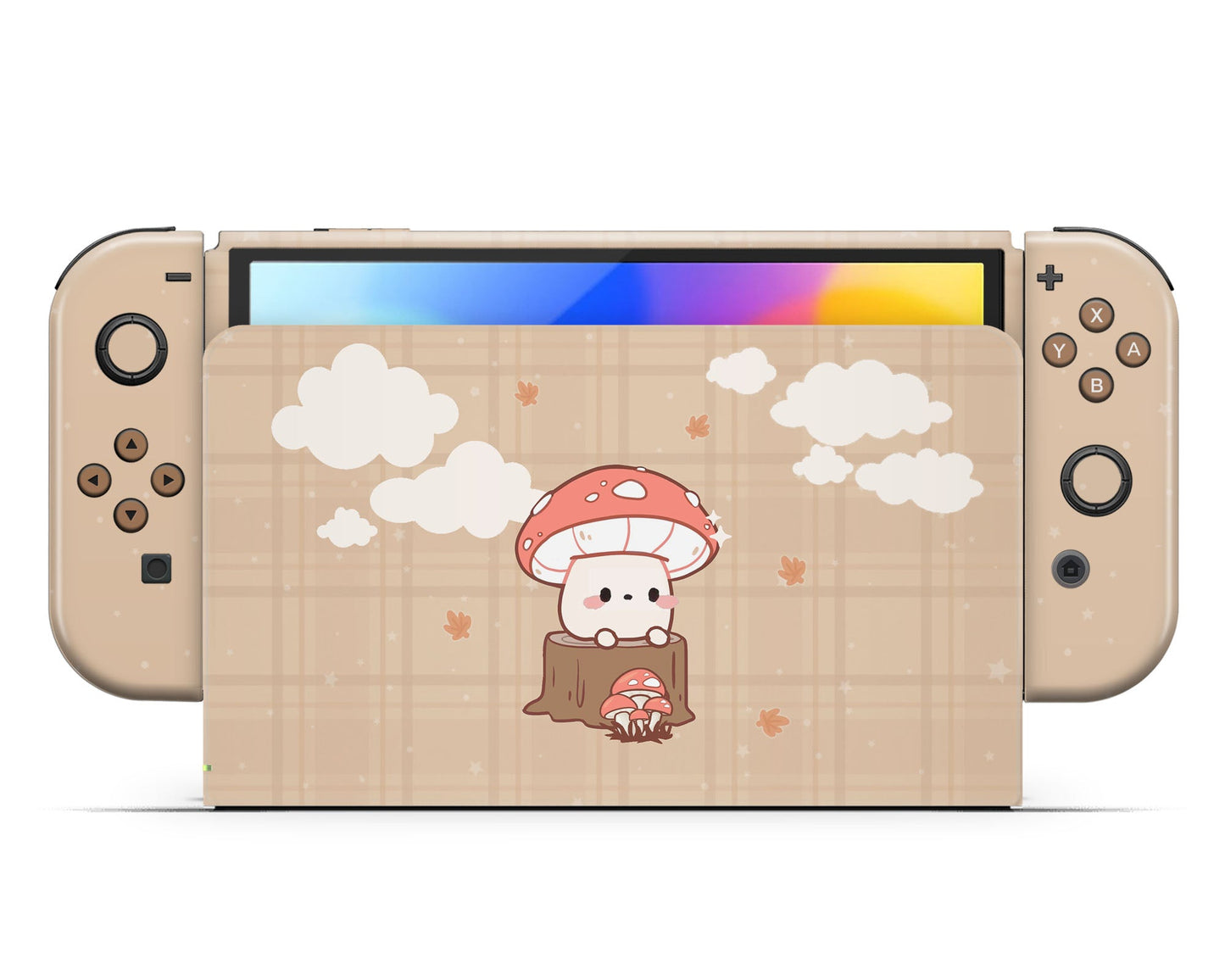 Lux Skins Nintendo Switch OLED Brown Mushroom Cutie Joycons Only Skins - Art Floral Skin