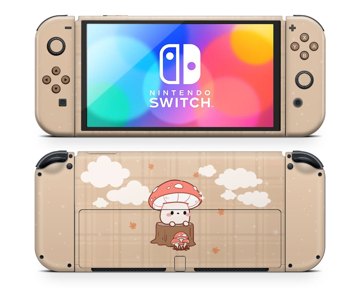 Lux Skins Nintendo Switch OLED Brown Mushroom Cutie Full Set Skins - Art Floral Skin