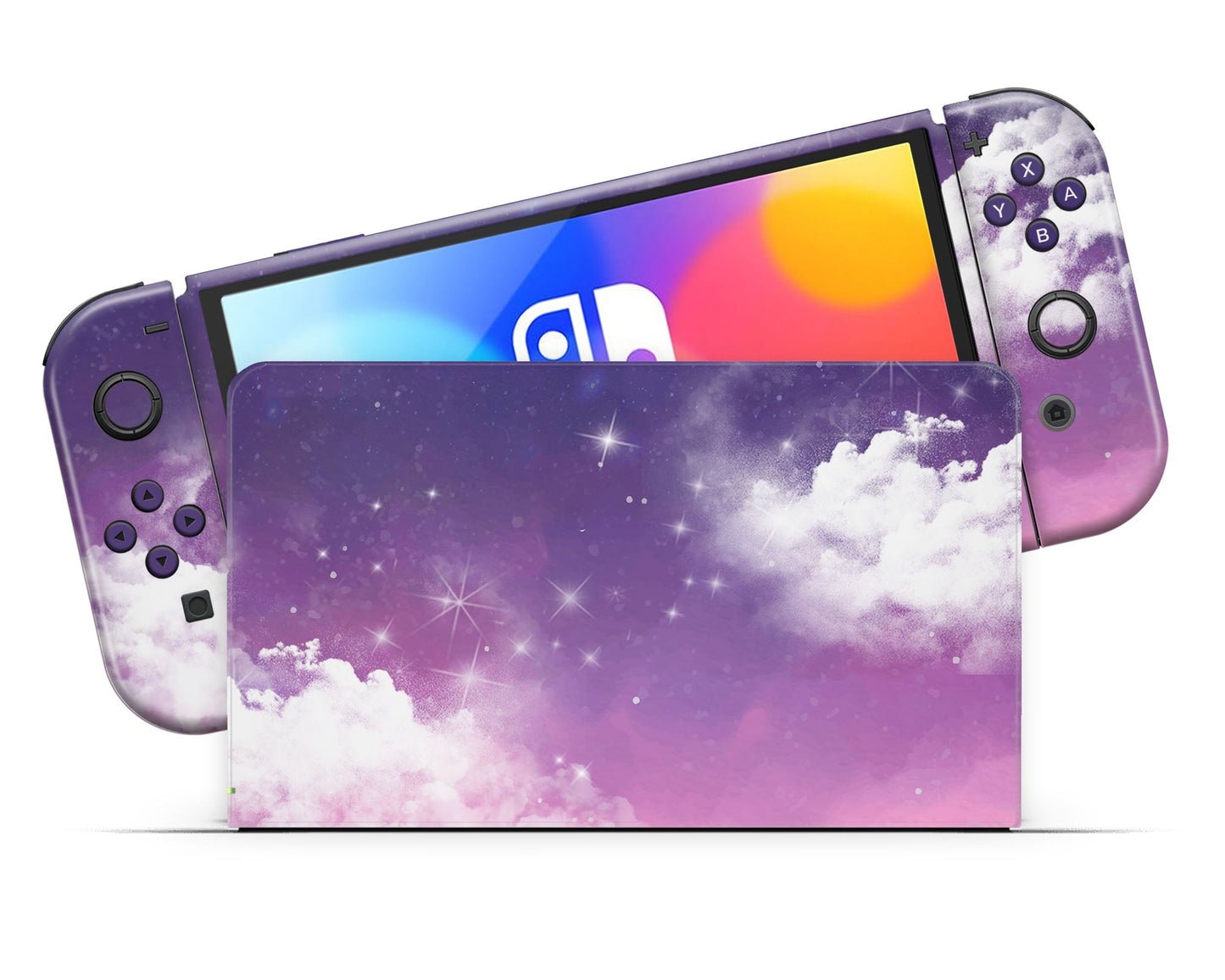 Lux Skins Nintendo Switch OLED Purple Night Clouds Nintendo logo Skins - Art Clouds Skin